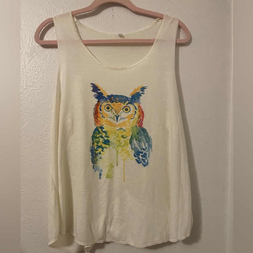 Cotton Blend Owl Tank, L